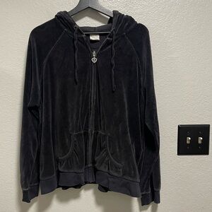 Old Navy Intimates Zip Up Black Hooded Velour Sweater Size XXL